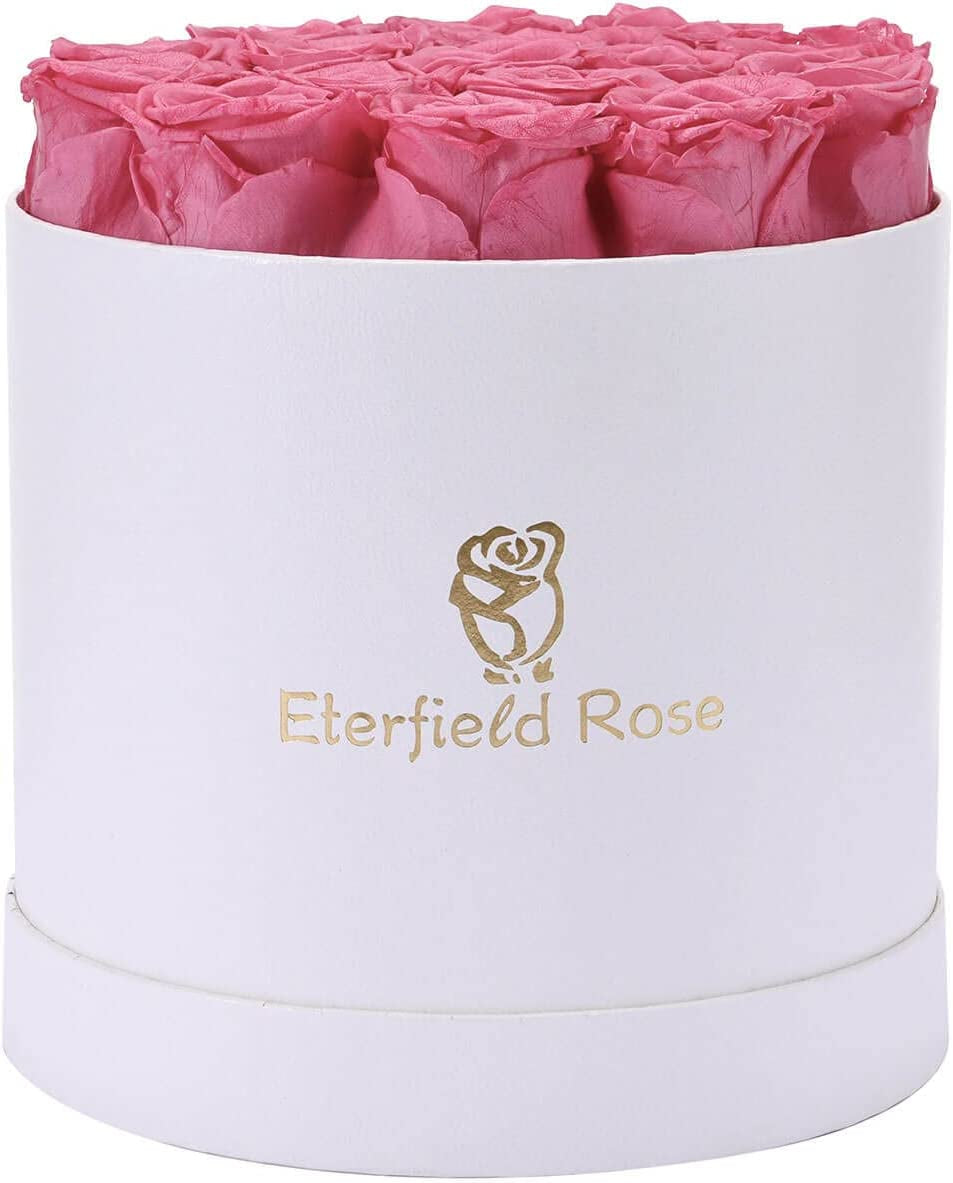 16-Piece Forever Flowers Preserved Rose in a Box Real Roses That Last a Year Preserved Flowers for Delivery Prime Mothers Day Valentines Day Christmas Day (Pink Roses, round White Box)